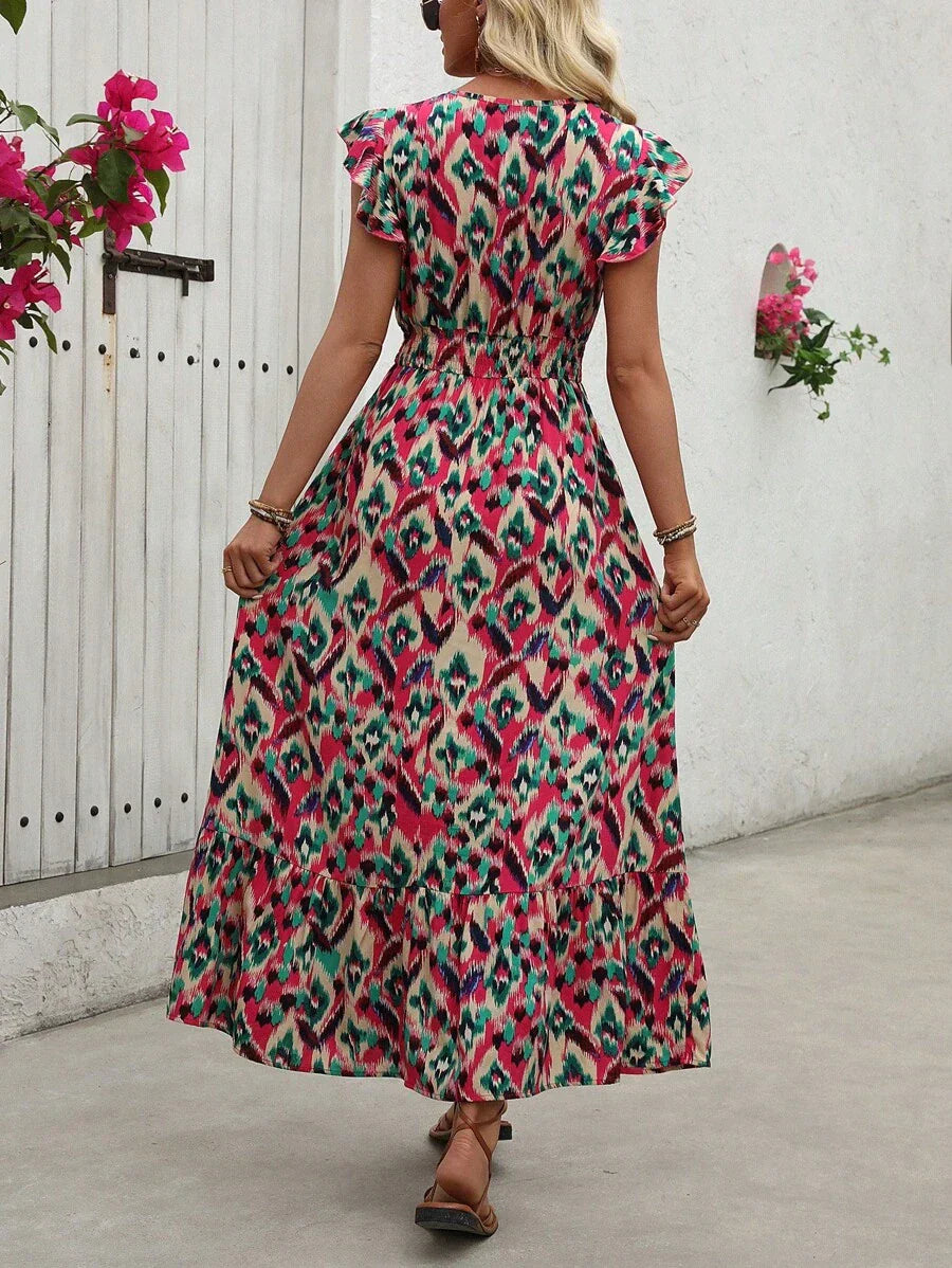 Clara | Elegante Abito Vintage con Stampa per un Look Estivo Casual e Alla Moda