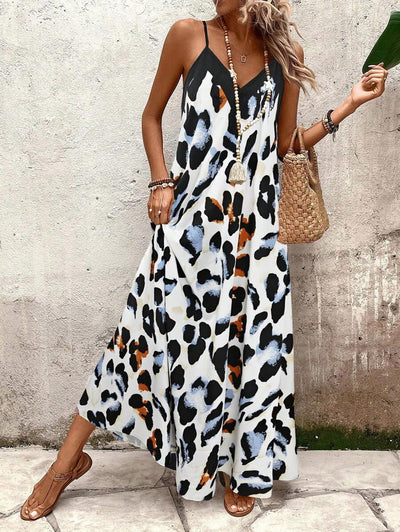 Elena | Vestito Estivo alla Moda con Spalline Sottili, Schiena Nuda e Design Grafico Accattivante