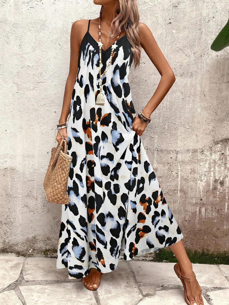 Elena | Vestito Estivo alla Moda con Spalline Sottili, Schiena Nuda e Design Grafico Accattivante