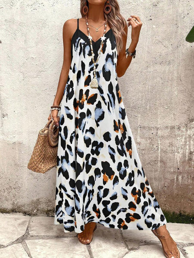 Elena | Vestito Estivo alla Moda con Spalline Sottili, Schiena Nuda e Design Grafico Accattivante