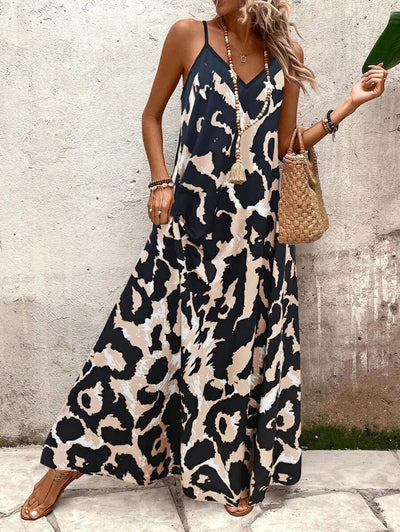 Elena | Vestito Estivo alla Moda con Spalline Sottili, Schiena Nuda e Design Grafico Accattivante