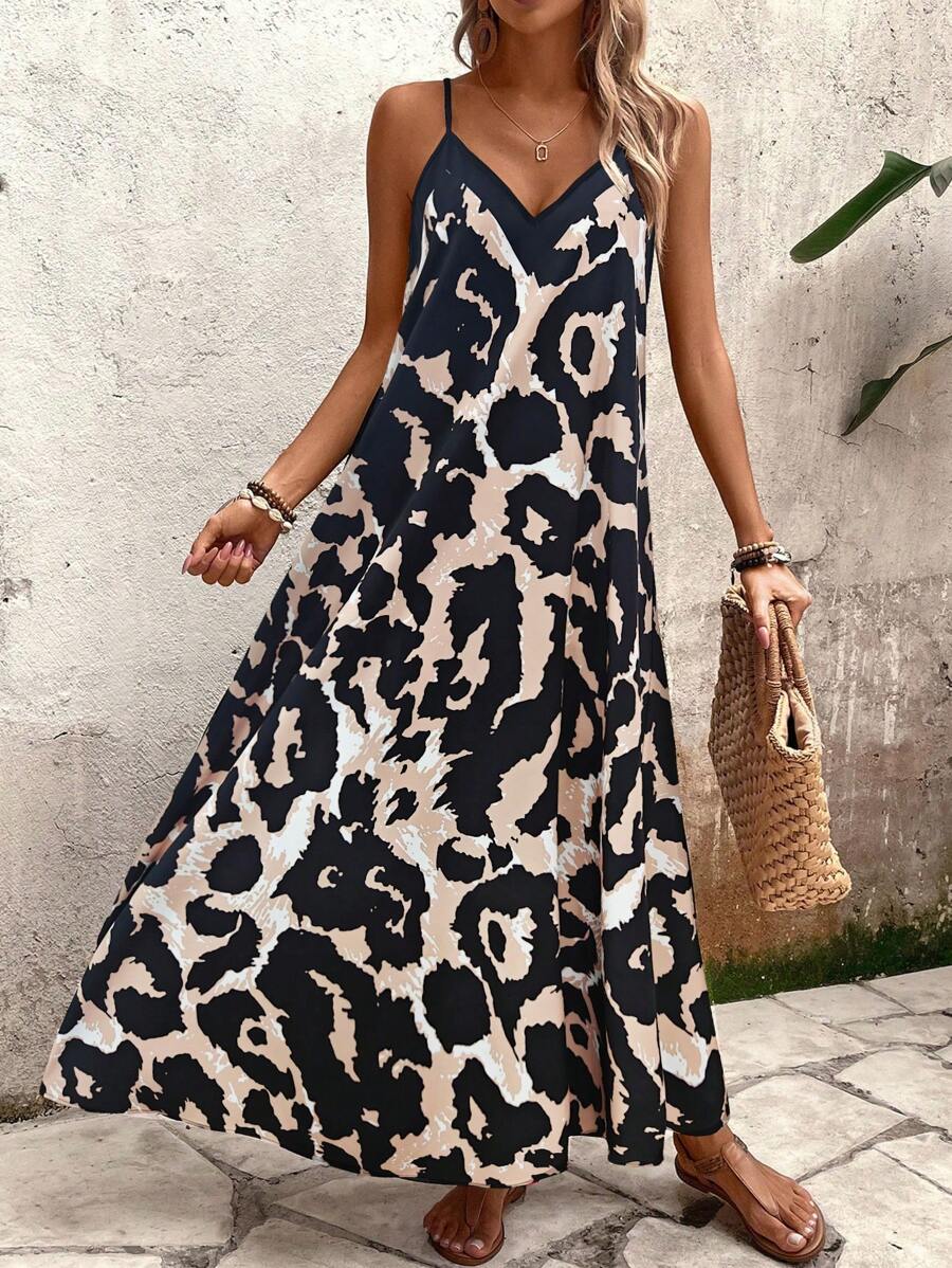 Elena | Vestito Estivo alla Moda con Spalline Sottili, Schiena Nuda e Design Grafico Accattivante