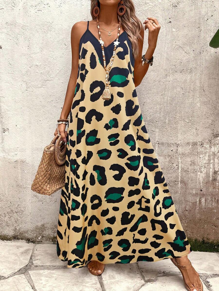 Elena | Vestito Estivo alla Moda con Spalline Sottili, Schiena Nuda e Design Grafico Accattivante