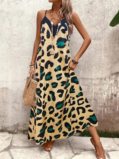 Elena | Vestito Estivo alla Moda con Spalline Sottili, Schiena Nuda e Design Grafico Accattivante