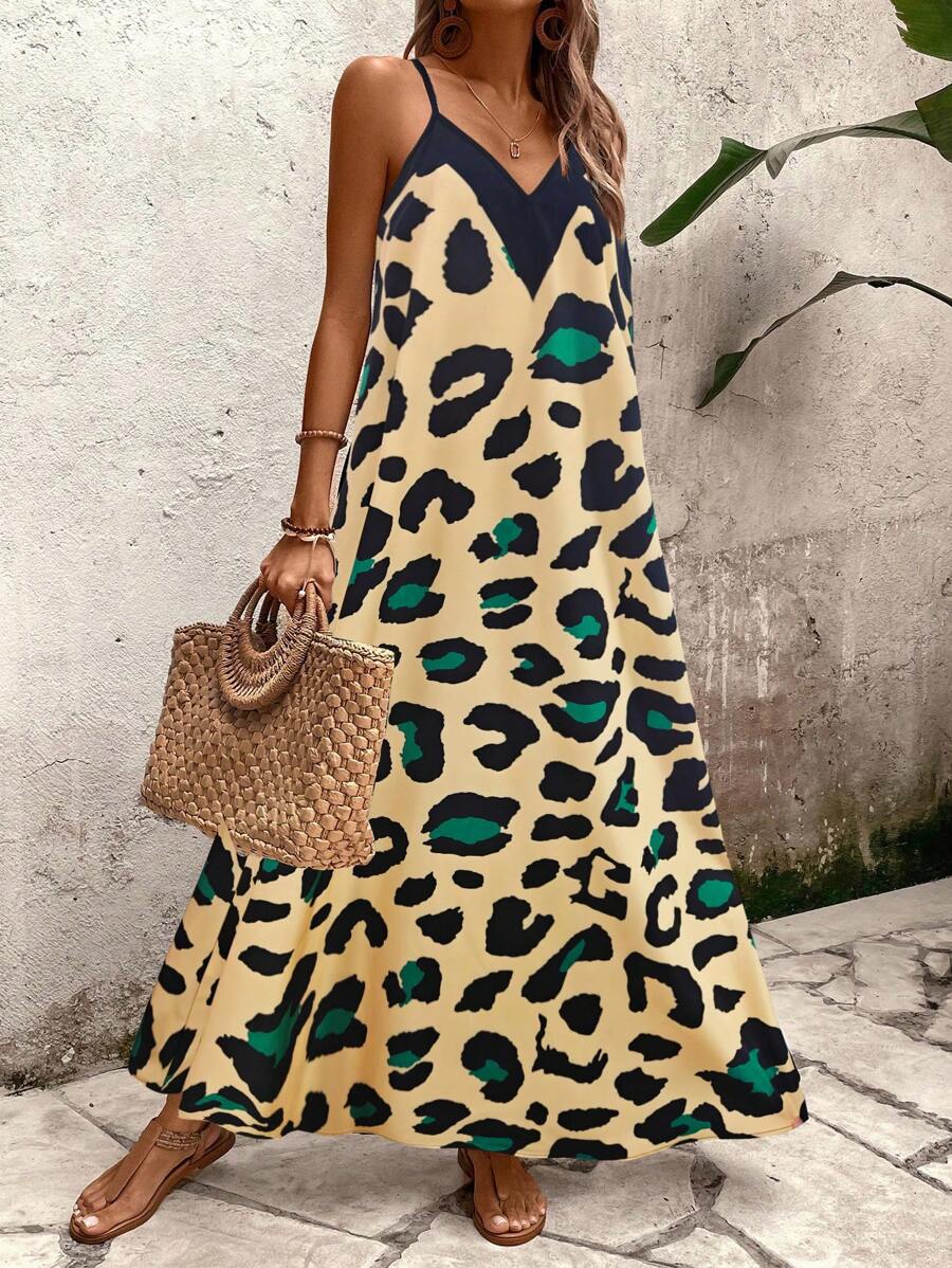 Elena | Vestito Estivo alla Moda con Spalline Sottili, Schiena Nuda e Design Grafico Accattivante