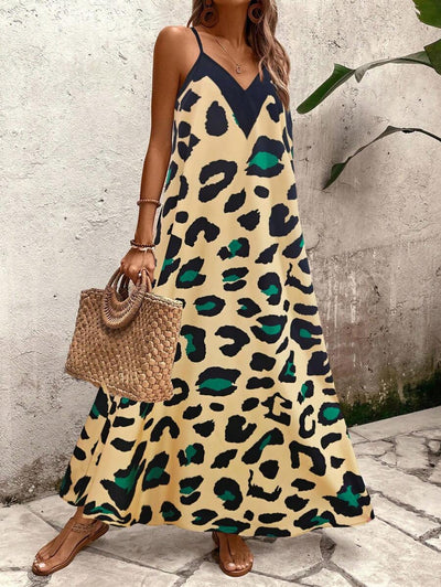 Elena | Vestito Estivo alla Moda con Spalline Sottili, Schiena Nuda e Design Grafico Accattivante