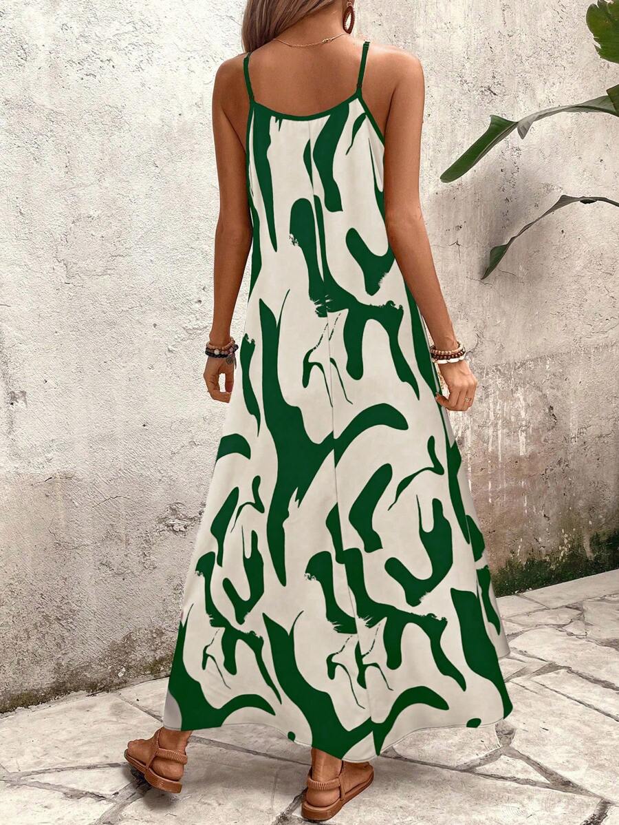 Elena | Vestito Estivo alla Moda con Spalline Sottili, Schiena Nuda e Design Grafico Accattivante