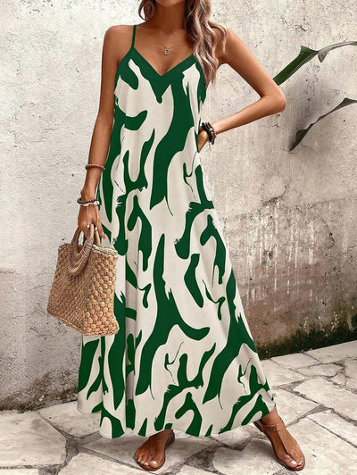 Elena | Vestito Estivo alla Moda con Spalline Sottili, Schiena Nuda e Design Grafico Accattivante