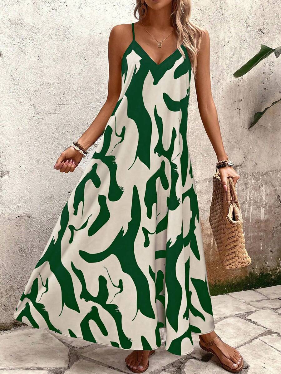 Elena | Vestito Estivo alla Moda con Spalline Sottili, Schiena Nuda e Design Grafico Accattivante