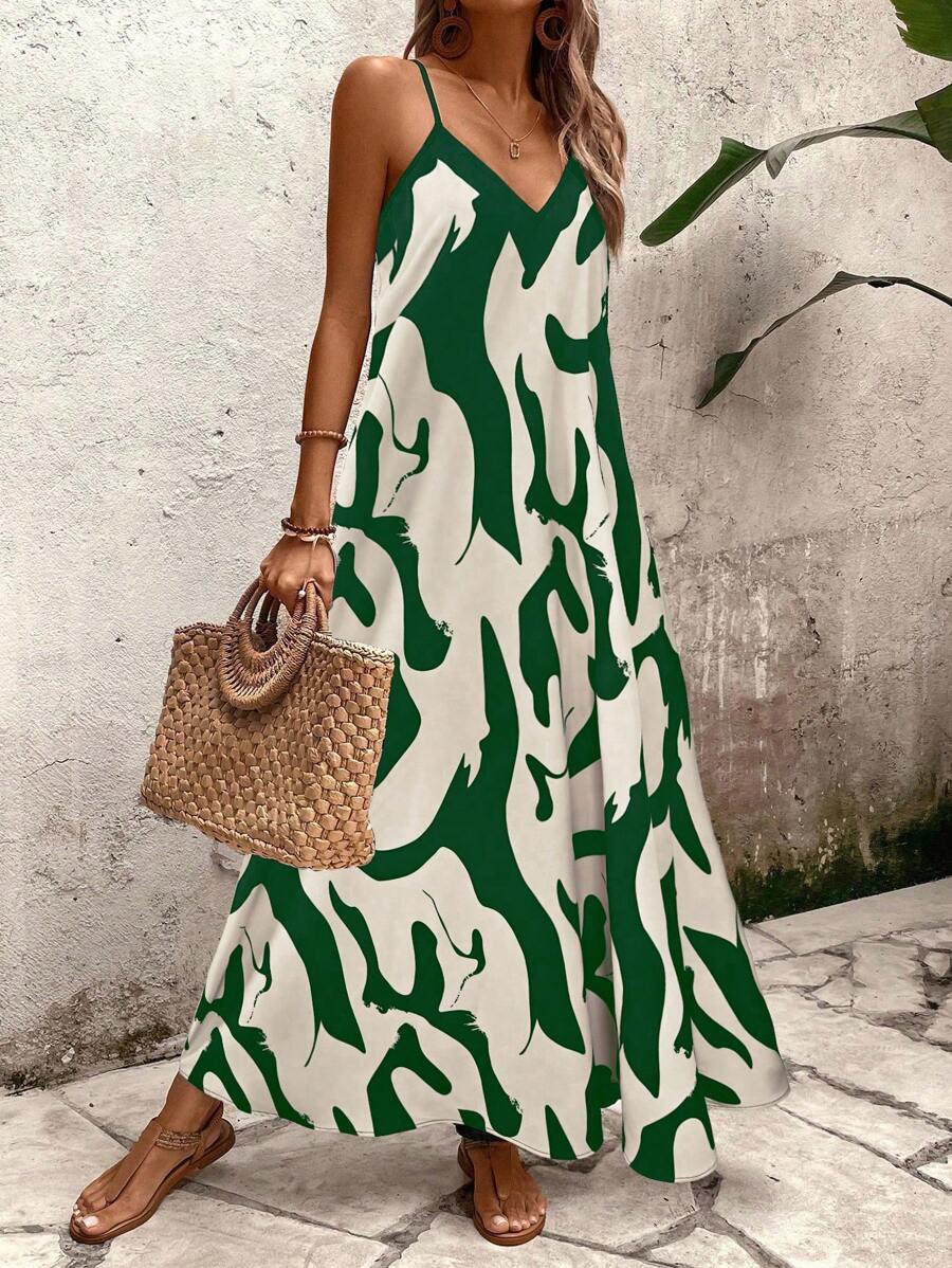 Elena | Vestito Estivo alla Moda con Spalline Sottili, Schiena Nuda e Design Grafico Accattivante