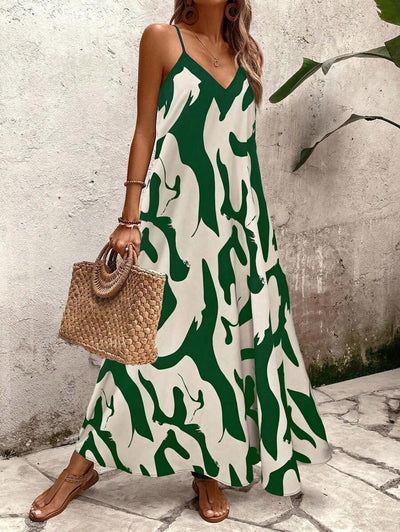 Elena | Vestito Estivo alla Moda con Spalline Sottili, Schiena Nuda e Design Grafico Accattivante