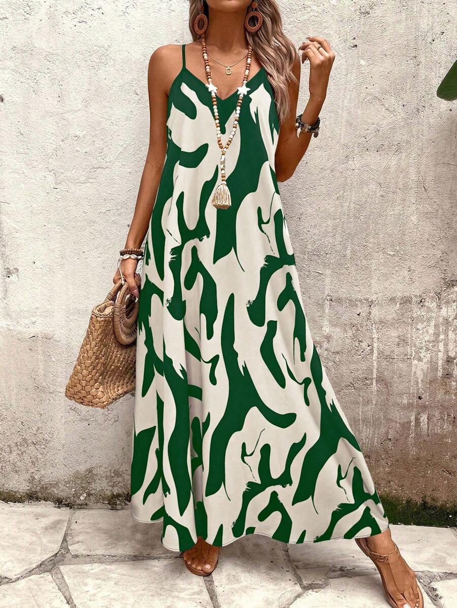 Elena | Vestito Estivo alla Moda con Spalline Sottili, Schiena Nuda e Design Grafico Accattivante