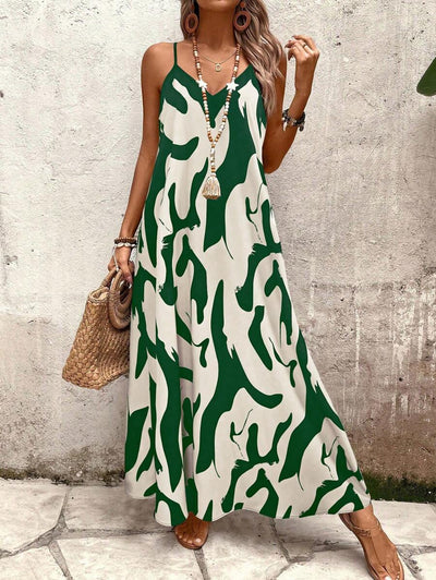 Elena | Vestito Estivo alla Moda con Spalline Sottili, Schiena Nuda e Design Grafico Accattivante