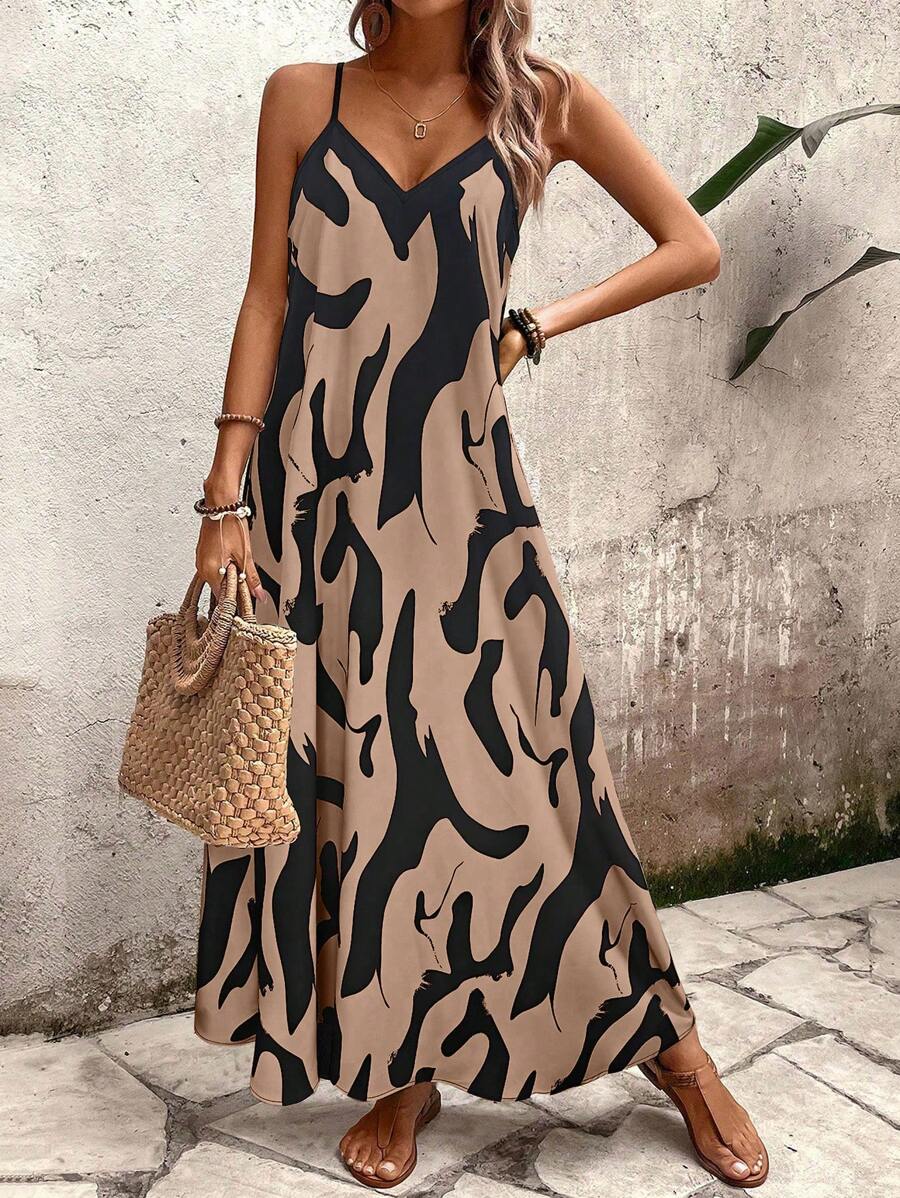 Elena | Vestito Estivo alla Moda con Spalline Sottili, Schiena Nuda e Design Grafico Accattivante