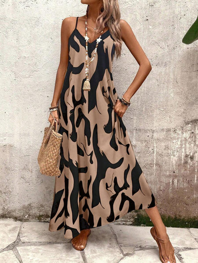 Elena | Vestito Estivo alla Moda con Spalline Sottili, Schiena Nuda e Design Grafico Accattivante