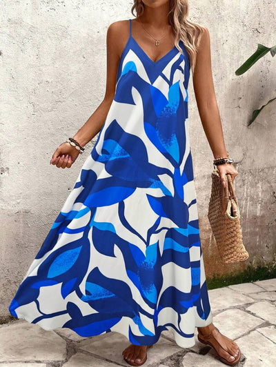 Elena | Vestito Estivo alla Moda con Spalline Sottili, Schiena Nuda e Design Grafico Accattivante