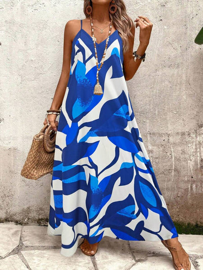 Elena | Vestito Estivo alla Moda con Spalline Sottili, Schiena Nuda e Design Grafico Accattivante