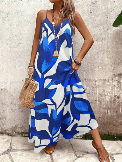 Elena | Vestito Estivo alla Moda con Spalline Sottili, Schiena Nuda e Design Grafico Accattivante