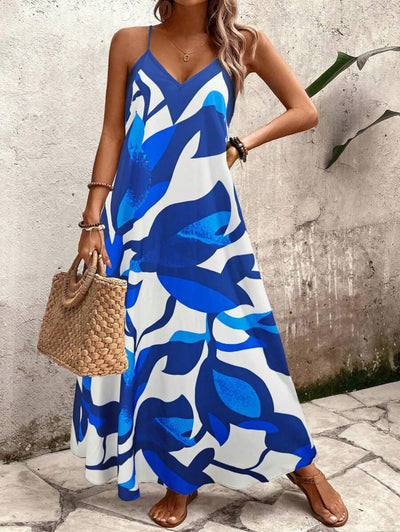 Elena | Vestito Estivo alla Moda con Spalline Sottili, Schiena Nuda e Design Grafico Accattivante