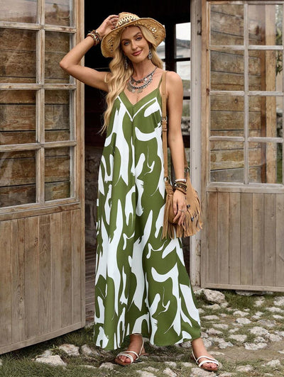 Elena | Vestito Estivo alla Moda con Spalline Sottili, Schiena Nuda e Design Grafico Accattivante