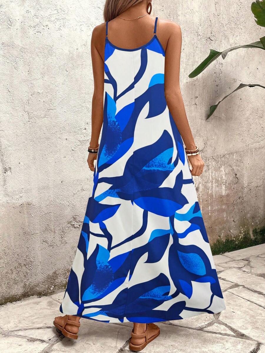 Elena | Vestito Estivo alla Moda con Spalline Sottili, Schiena Nuda e Design Grafico Accattivante