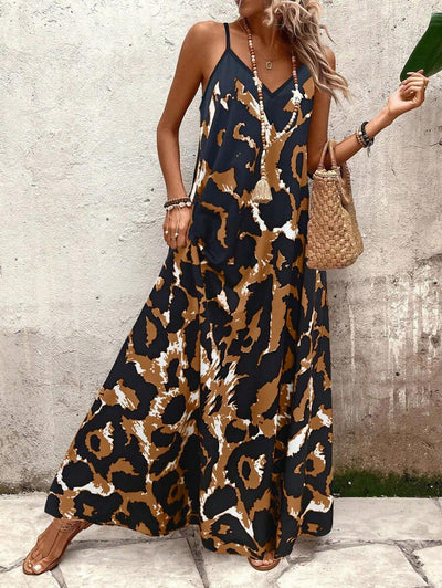 Elena | Vestito Estivo alla Moda con Spalline Sottili, Schiena Nuda e Design Grafico Accattivante