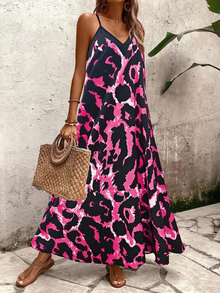 Elena | Vestito Estivo alla Moda con Spalline Sottili, Schiena Nuda e Design Grafico Accattivante