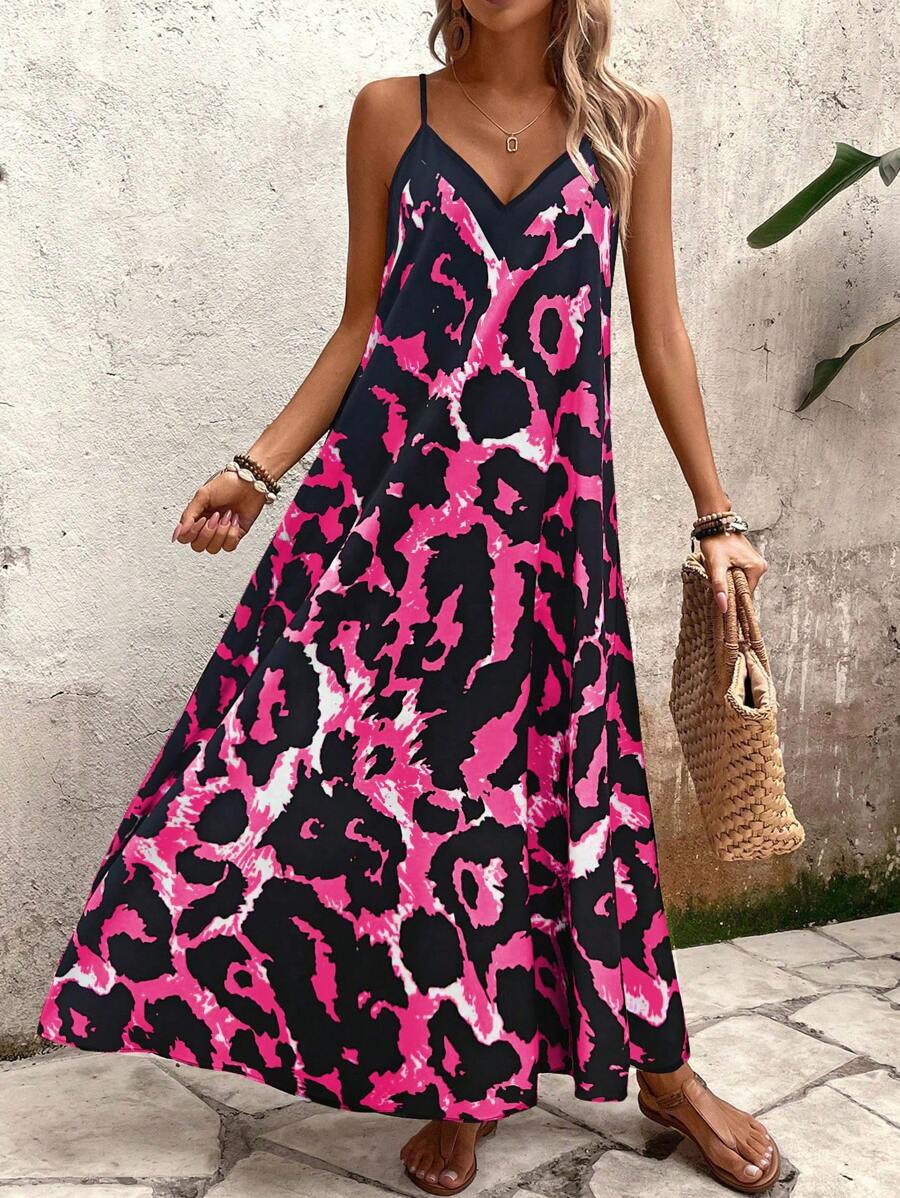 Elena | Vestito Estivo alla Moda con Spalline Sottili, Schiena Nuda e Design Grafico Accattivante