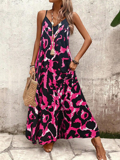 Elena | Vestito Estivo alla Moda con Spalline Sottili, Schiena Nuda e Design Grafico Accattivante