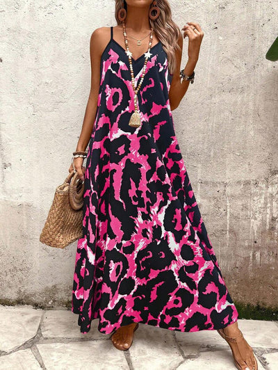 Elena | Vestito Estivo alla Moda con Spalline Sottili, Schiena Nuda e Design Grafico Accattivante