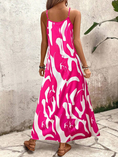 Elena | Vestito Estivo alla Moda con Spalline Sottili, Schiena Nuda e Design Grafico Accattivante