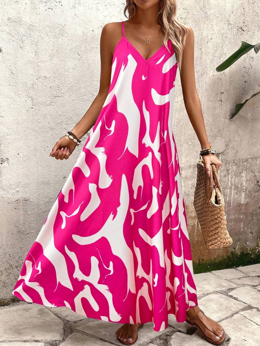 Elena | Vestito Estivo alla Moda con Spalline Sottili, Schiena Nuda e Design Grafico Accattivante