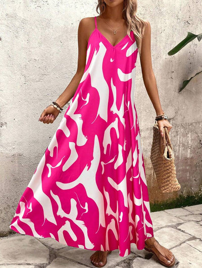 Elena | Vestito Estivo alla Moda con Spalline Sottili, Schiena Nuda e Design Grafico Accattivante