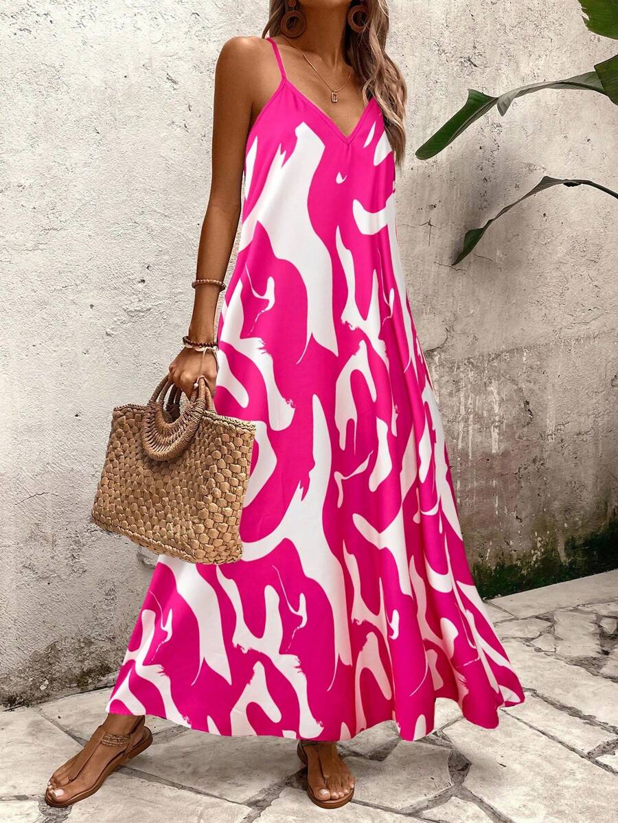 Elena | Vestito Estivo alla Moda con Spalline Sottili, Schiena Nuda e Design Grafico Accattivante