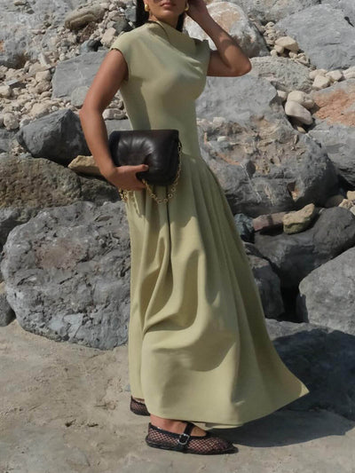 Abito maxi elegante con scollo inclinato, vestibilità slim, orlo ampio