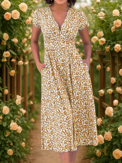 Fienna – Elegante Abito Midi con Bottoni Frontali per uno Stile Casual e Raffinato