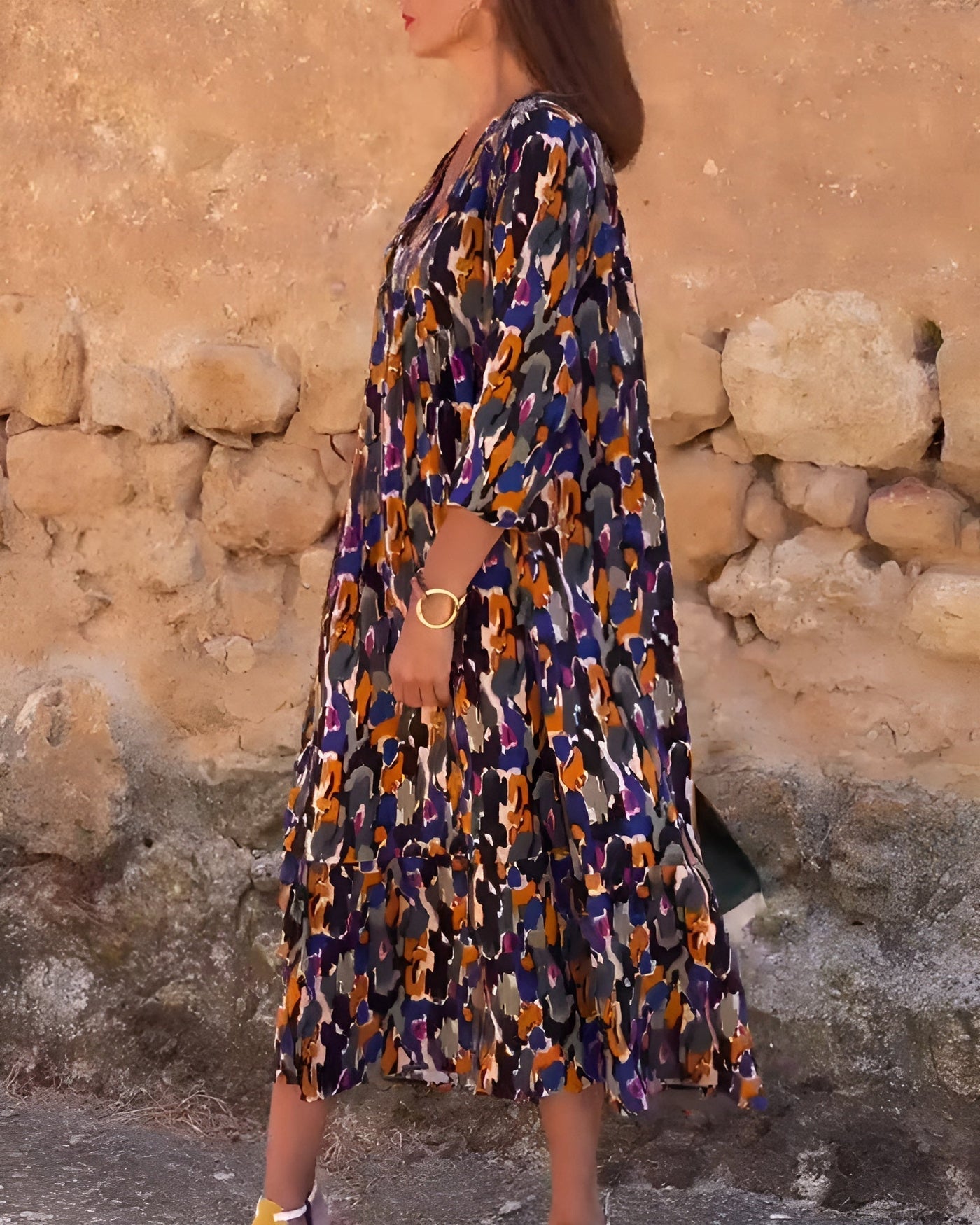 Nathalie | Abito leggero a V con stampa rétro