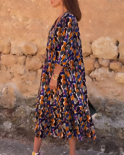 Nathalie | Abito leggero a V con stampa rétro