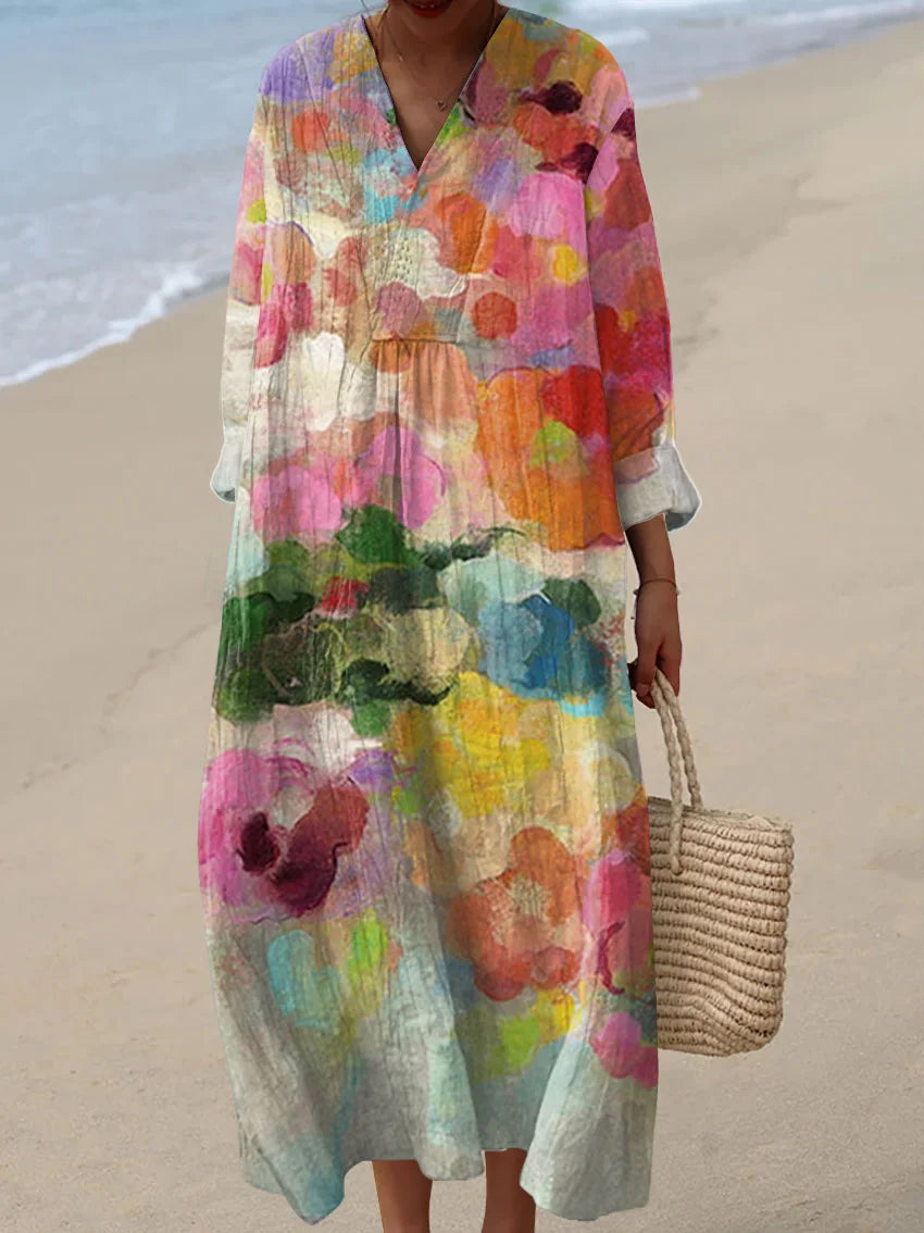 Chiara | Vestito da donna con stampa artistica vintage a motivo geometrico