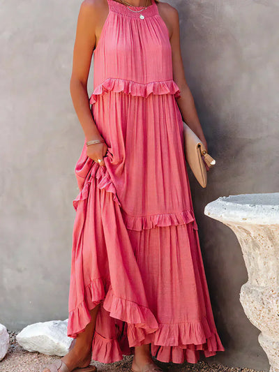 Emilia™ - Elegant Maxi Dress con Scollo a Halter e Dettagli a Volant per uno Stile Unico