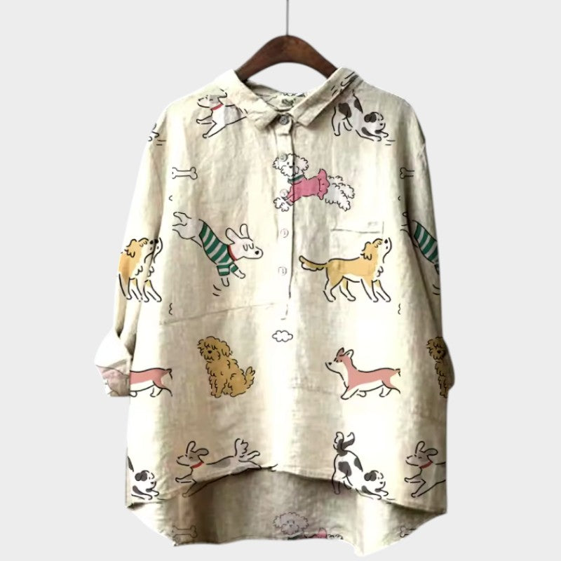 MARIANELLA | Blusa Oversize con Stampa Canina e Comfort Quotidiano per uno Stile Allegro