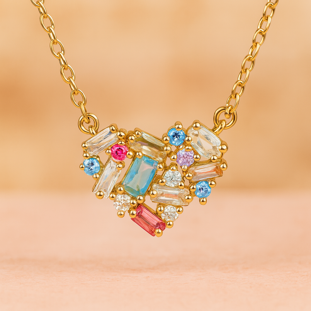 Collana moderna con cuore di cristallo multicolore - Annika