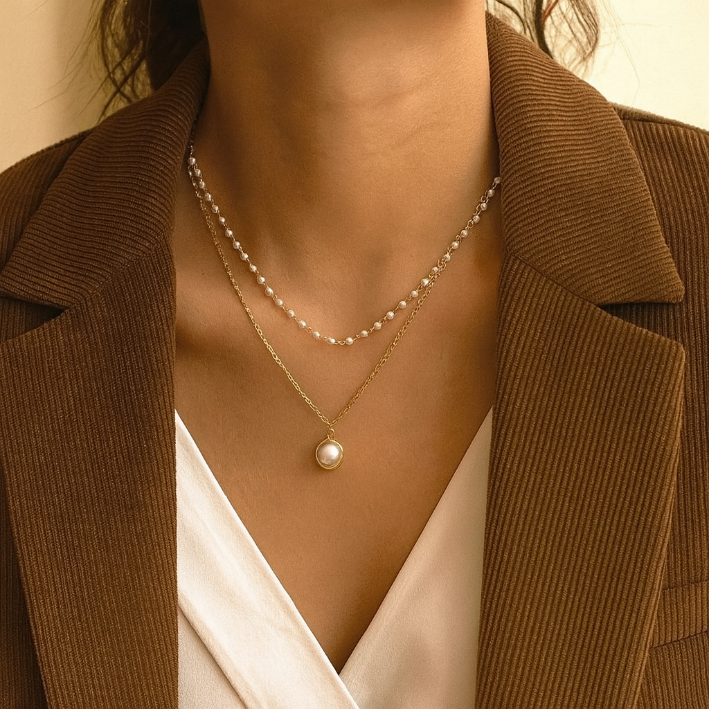 Elegante collana di perle a due fili per donna - Amelie