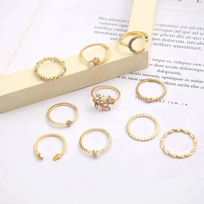 Confezione da 10 anelli boemi in argento e oro