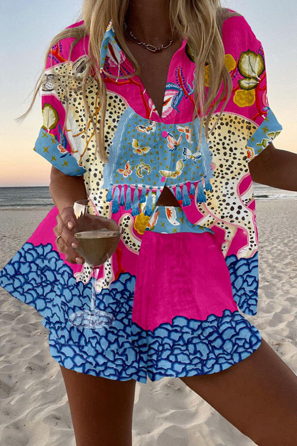 Belina™ | Completo corto in lino con stampa a farfalla