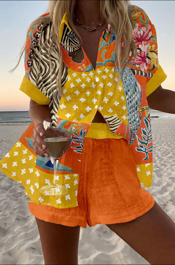 Norellia™ | Completo corto in lino con stampa a pois