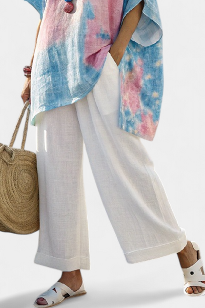 Completo Casual Daisy con Blusa Lenta e Pantaloni a Righe in Lino di Bambù per uno Stile Comodo ed Elegante