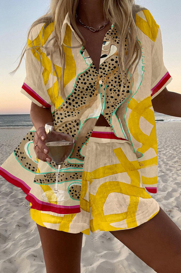 Casima™ | Set corto in lino con stampa ghepardo