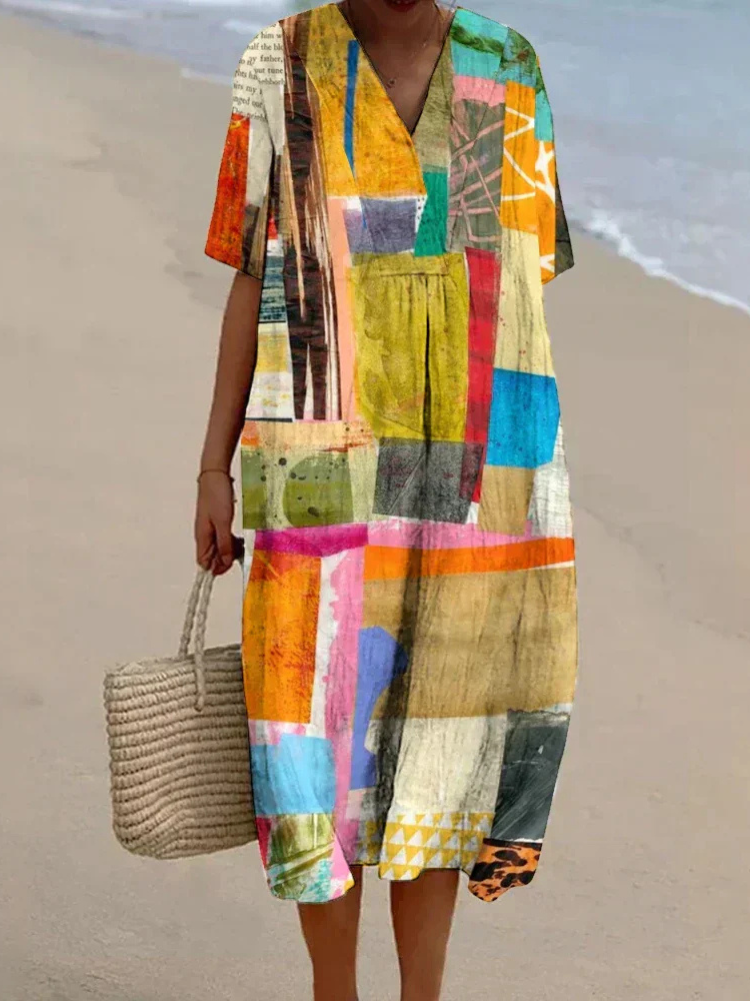 Ellah | Abito stampato artistico geometrico vintage da donna