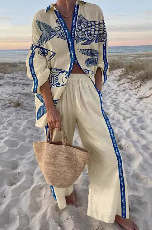 Yazette™ | Set di biancheria con stampa pesce azzurro